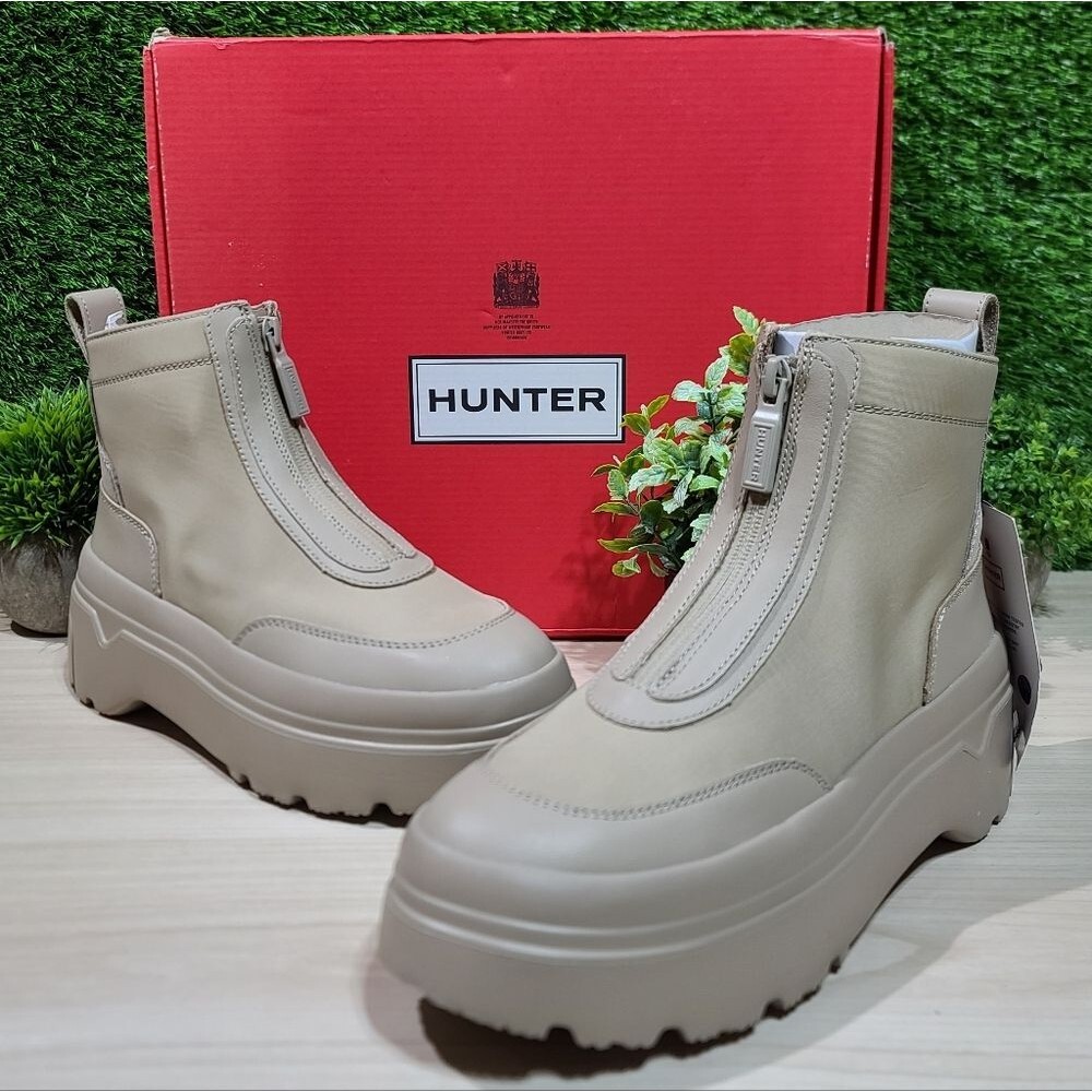 Hunter Explorer Ankle Zip Flatform Boot - Alloy US Women's 7 M NEW